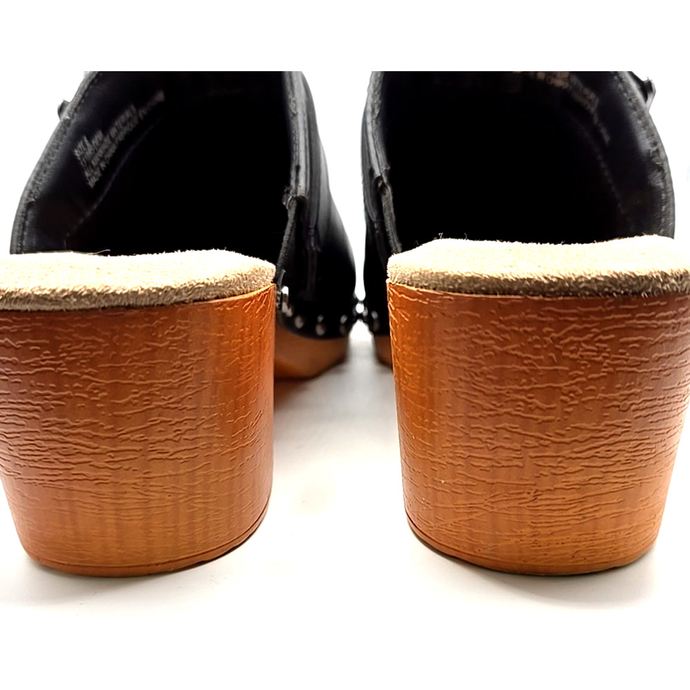 NWOT Maurices Demi Black Studded Clog Size 6 Slide On Wooden Block Heel 2 Inch - Picture 8 of 8